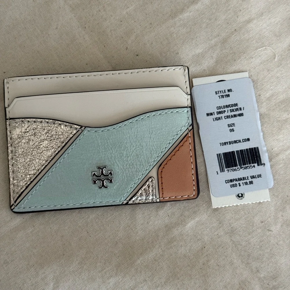 Tory Burch Cream and Mint Card Holder